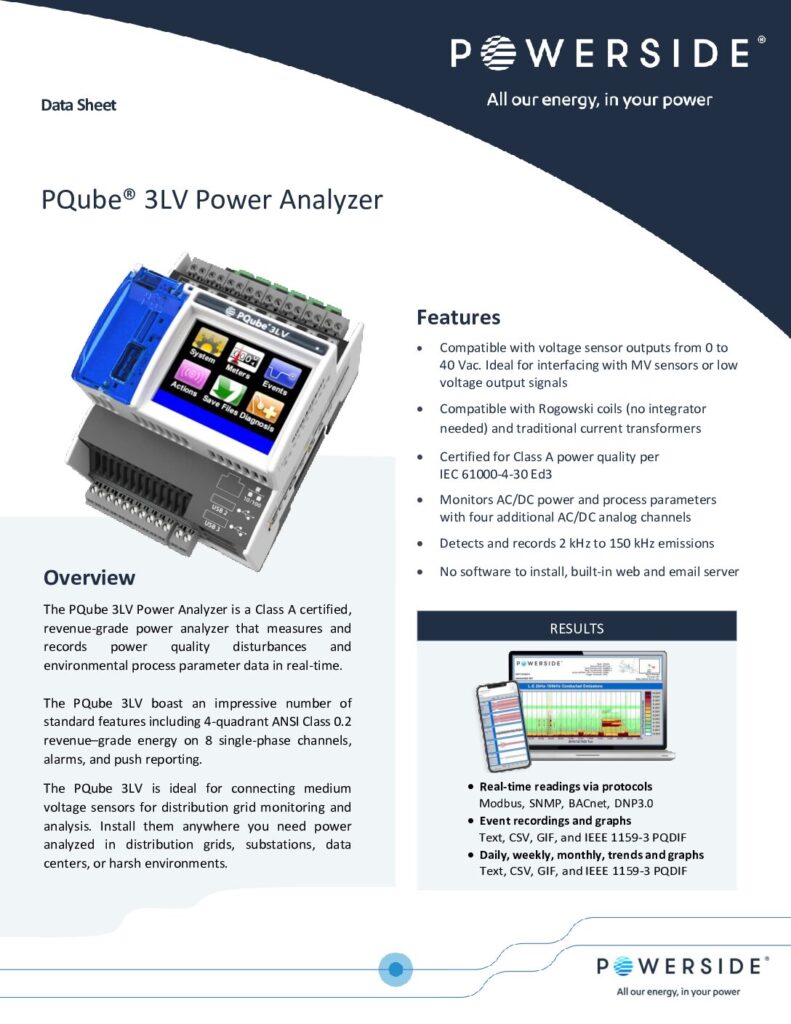 PQube® 3LV Power Analyzer Data Sheet | Powerside