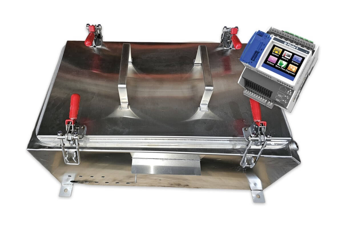 Steel enclosure closed to show the protection & water ingress measures taken.