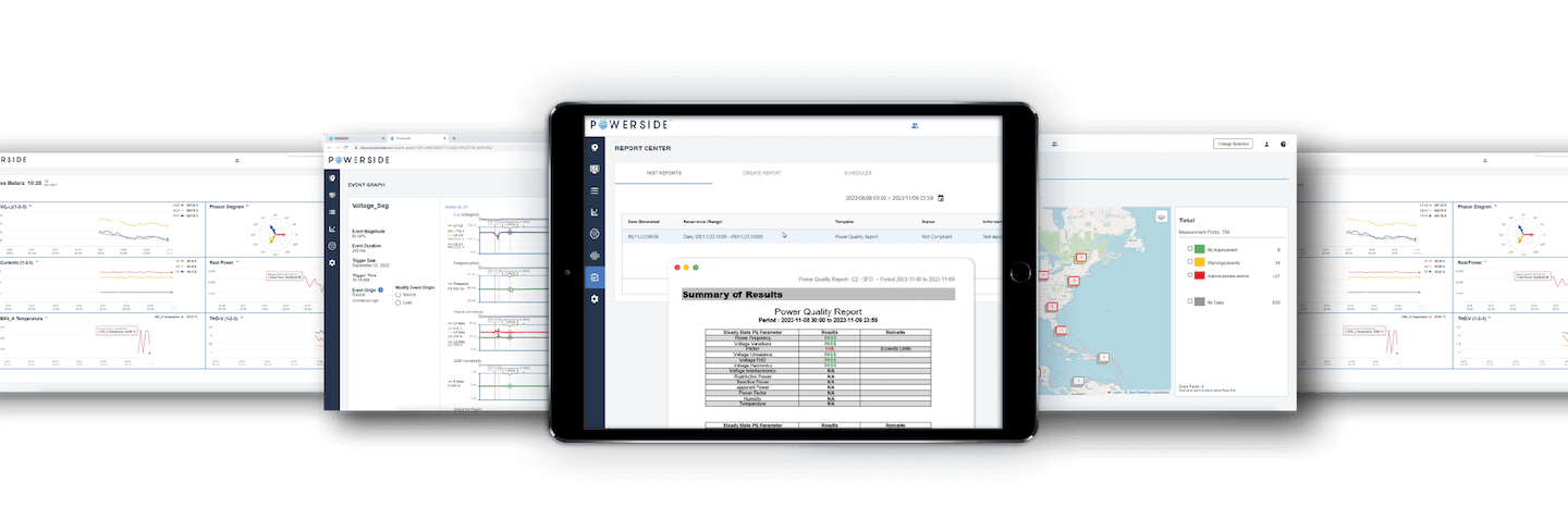 QubeScan monitoring software screens with real-time data visualizations and remote, cloud-based analytics.